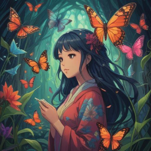 A serene and mystical scene featuring vibrant butterflies, each displaying unique colors and patterns, symbolizing spiritual signs of positivity, a lush garden setting filled with blooming flowers, gentle sunlight filtering through the leaves, an aura of tranquility and harmony, elements of nature and spirituality intertwined, enchanting atmosphere, 4k