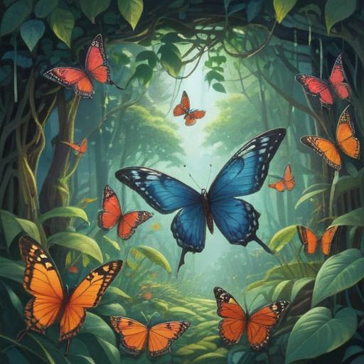 A serene scene depicting colorful butterflies and swallowtails, gentle sunlight filtering through leaves, a tranquil garden setting, symbols of transformation and spiritual awakening, nature's beauty as a spiritual guide, soft focus on butterflies, representing messages from the universe, harmony and peace, 4k