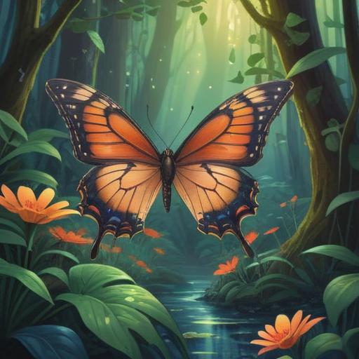 A serene and mystical scene depicting two butterflies fluttering gracefully among vibrant flowers, soft light filtering through the leaves, a gentle breeze creating a sense of calm, sacred geometry subtly integrated into the background, symbolizing transformation and spiritual awakening, ethereal atmosphere, nature's beauty, conveying a message of intuition and guidance, 4k
