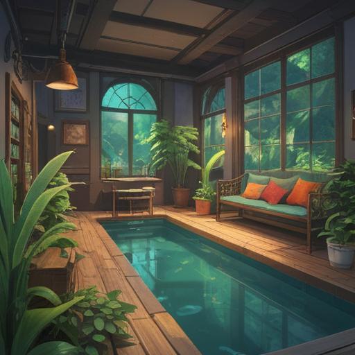 A serene spa setting, soft and calming colors, an array of essential oils and herbs, hints of green plants symbolizing freshness, a peaceful person enjoying a soothing aromatherapy treatment, aromatic steam filling the air, gentle light filtering through, tranquil atmosphere, relaxing experience, wellness and purification theme, 4k