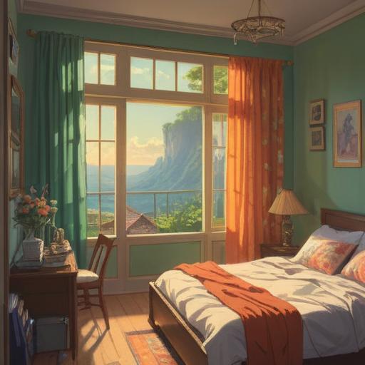 A serene morning scene depicting a person slowly waking up in a sunlit room, gentle light filtering through sheer curtains, tranquil expressions, symbols of dreams and intuition, soft reflections of a peaceful mind, warm and inviting atmosphere, a sense of spiritual awakening, harmonious surroundings, 4k