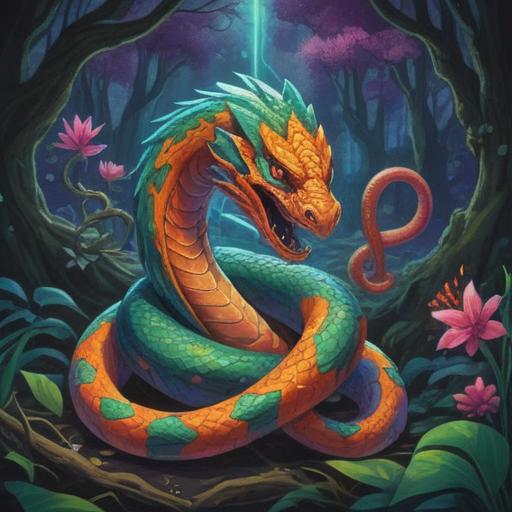 A lucky charm inspired by the vision of a morning snake, vibrant colors, intricate design, mystical aura, symbols of fortune and prosperity, nature elements, serene landscape, evocative of positive energy, 4k