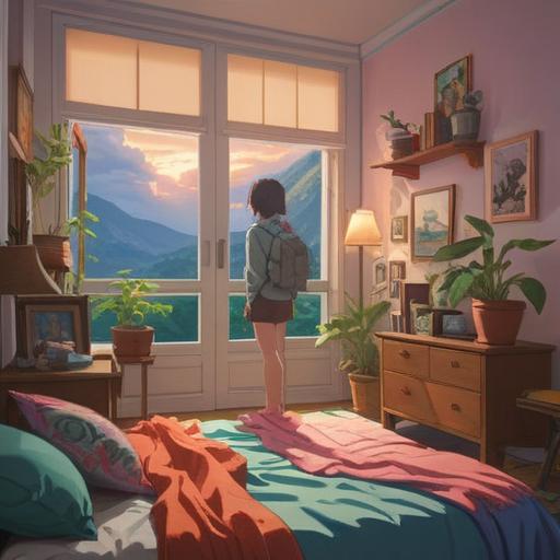A serene morning scene, a person waking up at 5 AM, soft sunlight streaming through the window, a cozy bedroom filled with calming colors, a bedside clock showing 5:00, a notepad with the number 7 written on it, symbolizing luck, peaceful ambiance, gentle and uplifting atmosphere, detailed textures, 4k