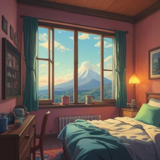 A serene morning scene, soft light filtering through the window, a cozy bedroom setting, a tranquil atmosphere, a bottle of essential oil on a bedside table, gentle steam rising, aromatic herbs in the air, feeling of relaxation and renewal, 4k