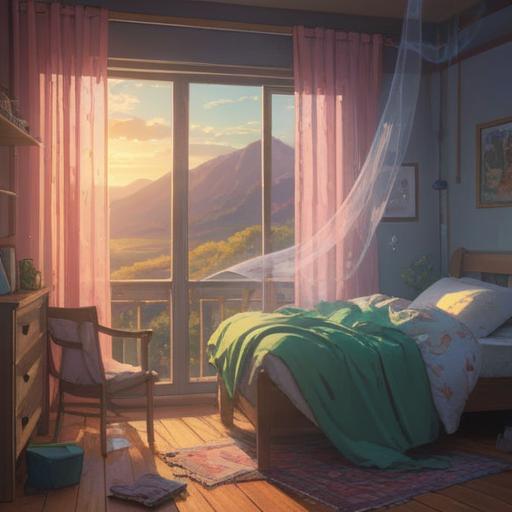 A serene morning scene depicting a person struggling to wake up, ethereal light filtering through soft curtains, a sense of spiritual lethargy, deep shadows symbolizing dreams and unconsciousness, peaceful yet heavy atmosphere, gentle colors blending together, hinting at an inner journey, 4k