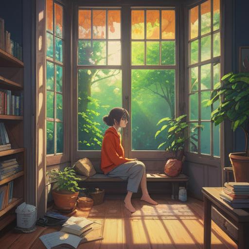 A serene morning scene, soft sunlight filtering through a window, a person sitting peacefully, eyes closed, experiencing tranquil ear ringing in the right ear, surrounded by gentle nature sounds, nature-inspired decor, spiritual ambiance, soothing colors, sense of calm and reflection, 4k