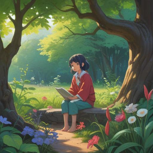 A serene morning scene, an individual sitting quietly in a peaceful garden, gentle light filtering through trees, a soft breeze, the person holding their right ear thoughtfully, ethereal energy surrounding them, subtle hints of spiritual symbols in the background, calm and reflective atmosphere, nature's beauty, 4k