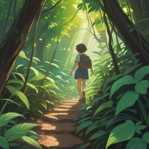 A serene illustration depicting a person accidentally stepping on a small insect, surrounded by a lush green environment, soft sunlight filtering through the leaves, a subtle aura of energy emanating from the insect, symbols of awareness and mindfulness in the air, peaceful expression on the person's face, 4k