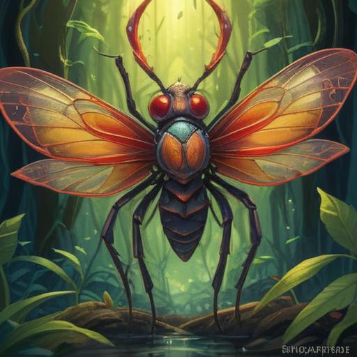 A mystical illustration of an insect exoskeleton, rich in intricate details, symbolizing transformation and renewal, surrounded by ethereal light, with delicate flora in the background, conveying a spiritual connection to nature, vibrant colors, harmonious composition, deep symbolism, 4k