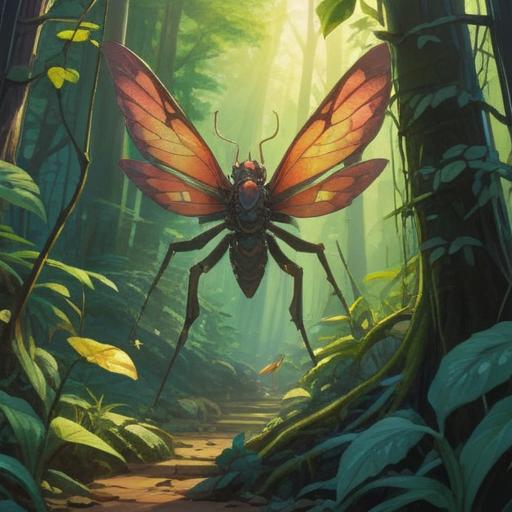 A lucky item discovered after finding an insect exoskeleton, surrounded by vibrant nature, sunlight filtering through leaves, close-up of the exoskeleton on the ground, symbols of good fortune like four-leaf clovers and coins, serene atmosphere, detailed textures, rich colors, 4k