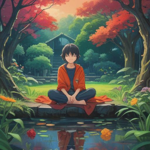 A serene and contemplative scene, showcasing a person sitting in a peaceful garden, reflecting on the delicate nature of life and death, soft sunlight filtering through the leaves, gentle breeze, a small insect corpse resting on a flower, a sense of tranquility and acceptance, emotional healing, vibrant colors, symbolic representation of life's cycle, 4k