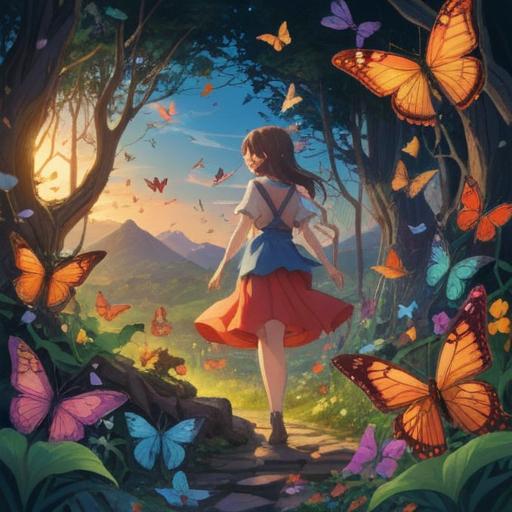 A mystical scene depicting a person in a serene outdoor setting, surrounded by nature, a swarm of colorful butterflies symbolizing caution, a vibrant aura radiating from their surroundings, ethereal light illuminating the path ahead, subtle hints of unseen energies, suggestive of spiritual awareness, peaceful yet alert atmosphere, harmonious blend of colors, 4k