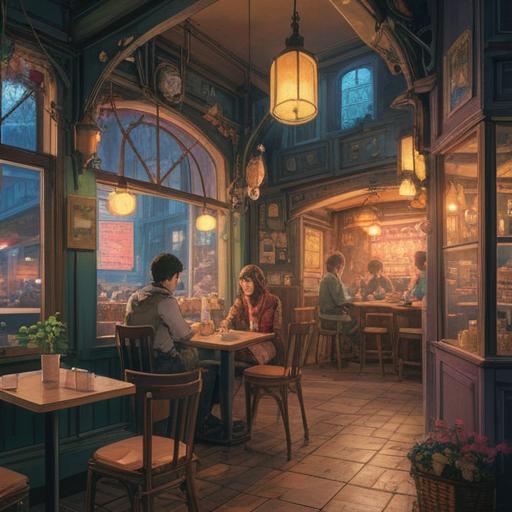 A whimsical illustration depicting a café scene where a bewildered customer receives the wrong order, ethereal lights surrounding the café, symbols of miscommunication floating in the air, soft expressions of surprise and curiosity on the characters' faces, a mystical aura reflecting the spiritual meaning behind confusion, vibrant colors conveying a sense of wonder, dreamlike atmosphere, intricate details in the café setting, 4k