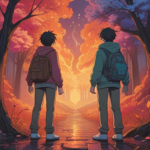 A spiritually charged illustration depicting a scene of two friends standing apart with a subtle aura of tension, contrasting emotions reflected in their expressions, ethereal light surrounding them, symbolizing the change in their relationship, soft colors for a dreamlike atmosphere, nature elements like swirling leaves and gentle winds representing transformation, intricate details highlighting the emotional struggle, 4k