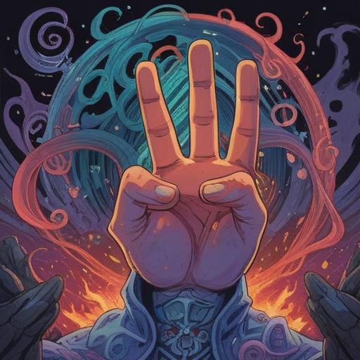A mystical illustration depicting the significance of the middle finger as a spiritual good sign, ethereal symbols swirling around, vibrant colors, a serene aura, celestial patterns in the background, the middle finger prominently raised, representing empowerment and positivity, richly detailed imagery, harmonious composition, 4k