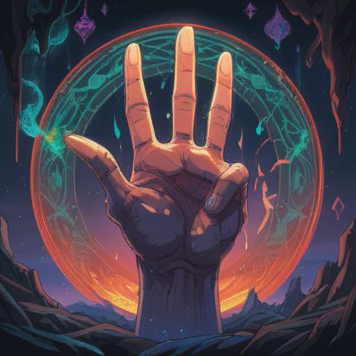 A detailed illustration of a hand with a prominent beauty mark on the middle finger, symbolizing spiritual significance, mystical aura surrounding the hand, soft ethereal lighting, serene background with gentle nature elements, emphasizing connection to spiritual beliefs, harmonious and positive vibes, 4k