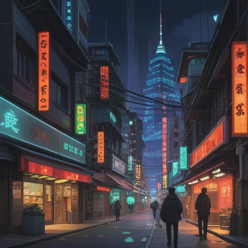 A captivating futuristic cityscape inspired by Chinese culture, glowing neon lights representing lucky numbers, bustling streets with traditional and modern architecture, people celebrating with lanterns, a clear night sky filled with stars, a sense of prosperity and positivity, vibrant colors, 4k