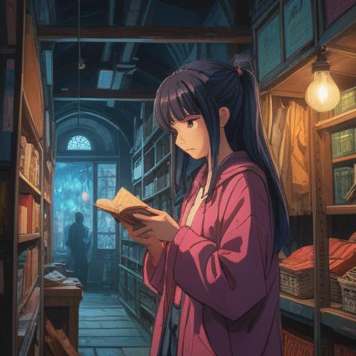 A mystical scene featuring a person browsing through racks of vintage clothing, ethereal light illuminating the garments, each piece reflecting its unique story, a subtle aura surrounding the clothes suggesting hidden spiritual meanings, an enchanting thrift store atmosphere, intricate details in textures and patterns, warm and inviting color palette, 4k