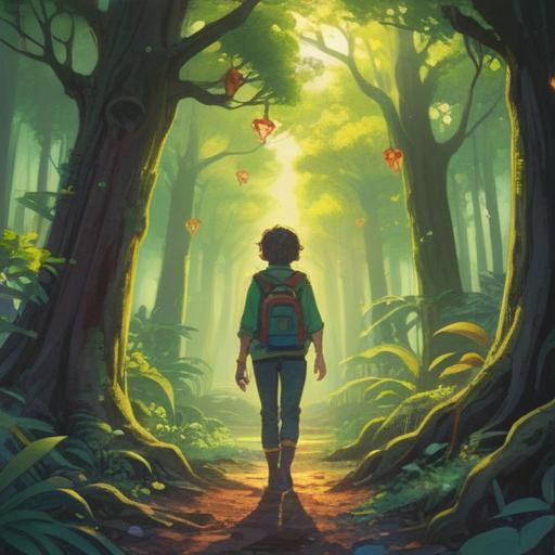 Androgynous person holding a lucky charm, bright and uplifting atmosphere, soft sunlight filtering through trees, vibrant colors, whimsical design of the lucky item, experiencing a moment of joy, serene expression, nature in the background, 4k