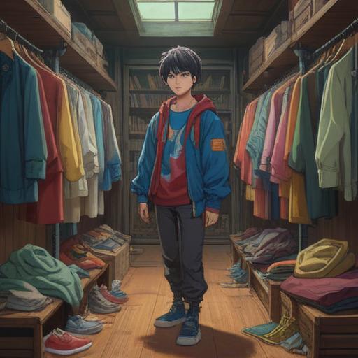 A thought-provoking concept illustration, a diverse range of unused clothing items displayed creatively, each garment telling a story, hints of personal memories, a person engaging with the clothes, exploring feelings of nostalgia and renewal, vibrant colors, a harmonious and inviting environment, artistic layout, 4k