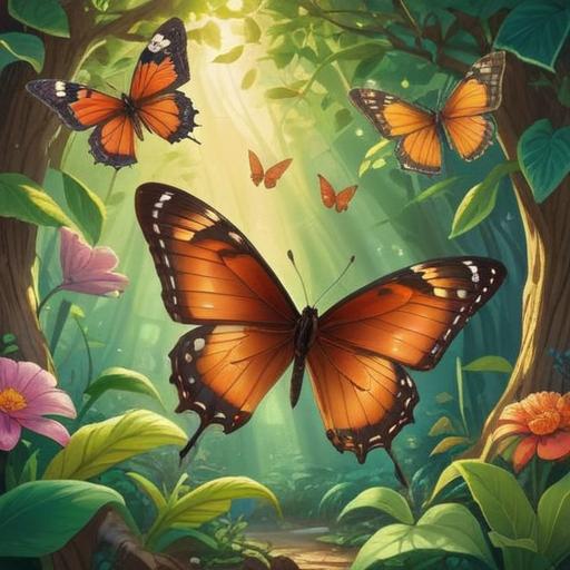 A brown butterfly gracefully fluttering through a serene garden, rays of sunlight filtering through the leaves, a sense of tranquility and spiritual guidance, vibrant flowers blooming around, representing good omens and positive energy, gentle breeze enhancing the peaceful atmosphere, vivid details of the butterfly's wings, capturing the essence of spirituality, 4k