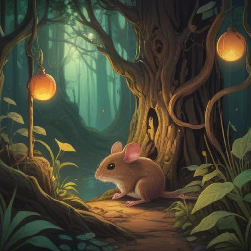 A brown mouse appearing as a spiritual sign, mystical forest setting, ethereal glow surrounding the mouse, symbolic meaning of the mouse in spirituality, connection to intuition and resourcefulness, tranquil atmosphere, lush greenery, gentle light filtering through the trees, 4k