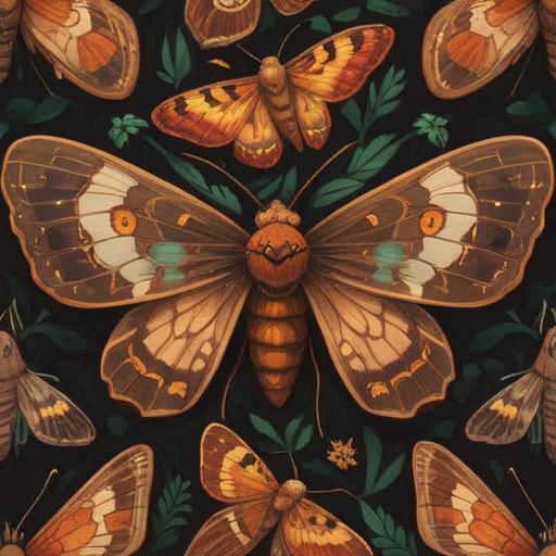A brown moth symbolizes spiritual transformation, ethereal glow surrounding the moth, intricate patterns on wings, mystical forest background, soft light filtering through trees, serene and meditative atmosphere, subtle hints of magic, 4k