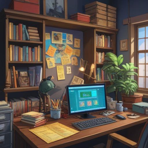 A vibrant and organized workspace, neatly stacked papers and files, a digital tablet displaying charts, colorful sticky notes highlighting key points, a warm light illuminating the desk, an inviting and productive atmosphere, 4k