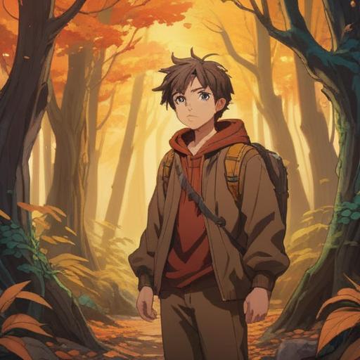 A serene scene depicting a person wearing brown clothing, symbolizing groundedness and stability, surrounded by natural elements like trees and flowing water, soft sunlight filtering through the leaves, a peaceful expression on their face, embodying spiritual balance and harmony, 4k