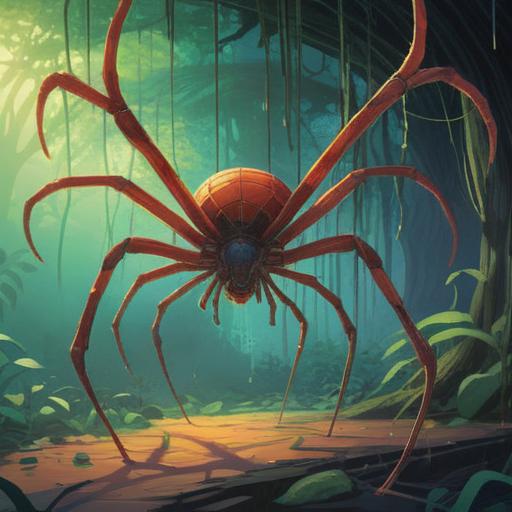 A spiritual scene depicting a spider descending gracefully in front of a person, surrounded by a soft glow, serene expressions, nature in the background with lush greenery, symbols of good luck and transformation, ethereal light, harmony with nature, 4k