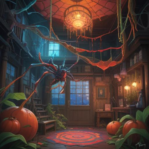 A whimsical scene of a spider gently landing on a lucky charm, vibrant colors, intricate details of the charm's design, magical atmosphere, sparkling lights surrounding the charm, the spider depicted with delicate features, nature elements in the background, symbolizing good fortune, 4k