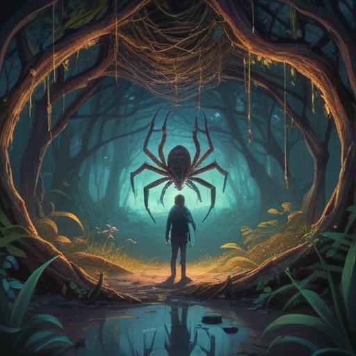 A spiritual scene of a person gently rescuing a spider from danger, soft glowing light, nature surrounding, symbolic connection between humans and insects, representation of compassion and coexistence, intricate details in the setting, serene atmosphere, harmony in the act of saving, vibrant greenery, a sense of peaceful energy