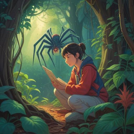 A serene nature scene, a person gently rescuing a spider, soft sunlight filtering through leaves, symbols of spiritual signs in the background, harmony with nature, emphasizing compassion and mindfulness, vivid colors, intricate details in the spider's web, peaceful atmosphere, 4k