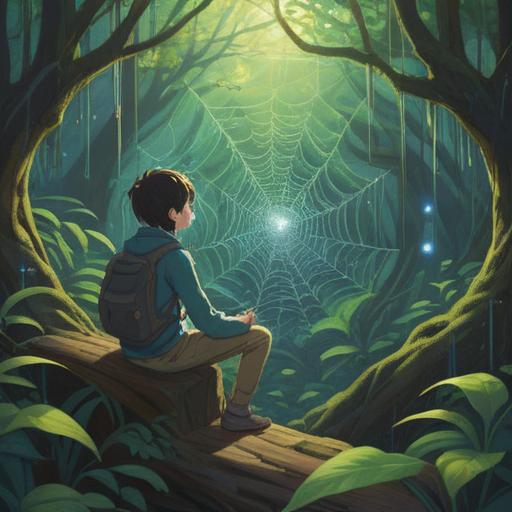 A serene and contemplative scene depicting a person in a tranquil forest, surrounded by intricate spider webs glistening in the sunlight, reflecting thoughts of connection and intuition, the expression on their face shows deep focus and receptivity, vibrant greenery and soft light creating a peaceful atmosphere, emphasis on nature's whispers and subtle messages, detailed textures of the webs, symbolic representation of inner readiness, 4k