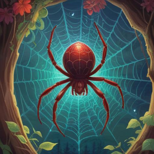 A close-up of a spider approaching on a web, symbolizing spiritual guidance and positive signs, intricate details of the spider's legs and web, ethereal light surrounding the scene, soft focus, serene atmosphere, nature-inspired setting, 4k