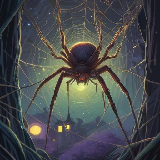 A close-up of a mystical spider crawling on a shimmering web, surrounded by a soft ethereal glow, representing spiritual connection and transformation, intricate patterns in the web symbolize life's complexities, warm lighting enhances the mystical atmosphere, nature elements in the background, conveying a sense of peace and introspection, 4k
