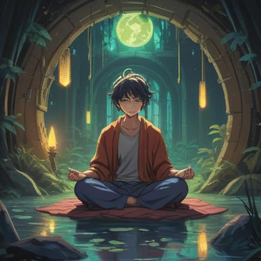 A thoughtful and serene illustration capturing the essence of mental preparation for winning the lottery, a person meditating in a tranquil environment, surrounded by symbols of luck such as four-leaf clovers and coins, warm sunlight filtering through trees, a gentle breeze, an aura of optimism and hope, 4k