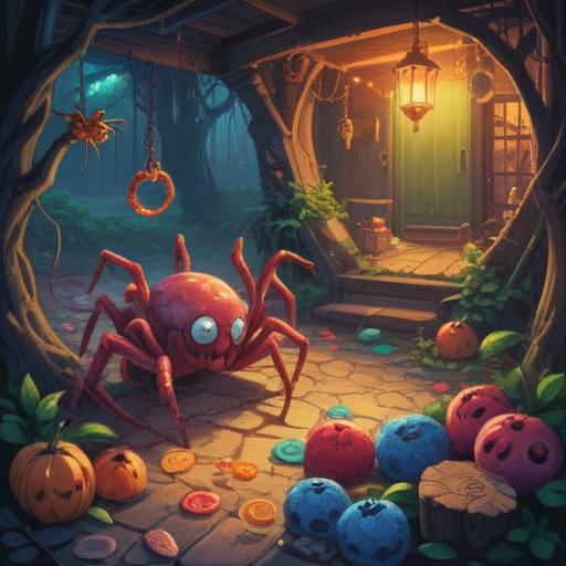 A mystical scene depicting a collection of lucky charms after encountering a spider, vibrant colors, various charms like horseshoes, four-leaf clovers, and good luck coins, surrounded by soft, glowing light, serene atmosphere, a sense of hope and positivity, intricate details on the charms, 4k