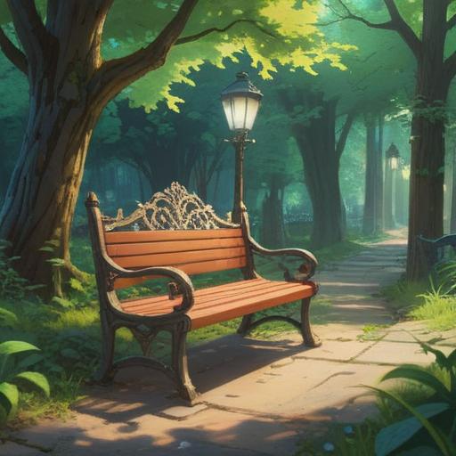 A serene and reflective scene, an abandoned object on a park bench, gentle sunlight filtering through trees, surrounding nature signifying awareness, subtle hints of spirituality, soft colors, inviting atmosphere, detailed textures, thought-provoking composition, 4k