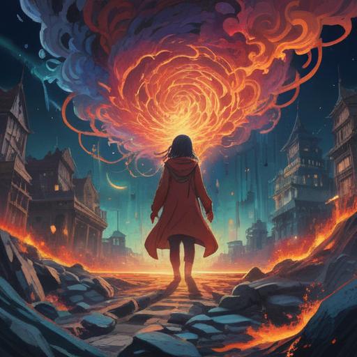 A spiritual dreamscape depicting an earthquake, vivid colors, swirling energy patterns, abstract representations of fear and transformation, dreamlike atmosphere, ethereal figures guiding through chaos, symbolic elements of change and resilience, 4k