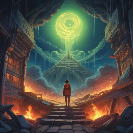 A dream featuring an earthquake, vivid imagery, symbolic representations of spiritual signs, a person contemplating their feelings amid chaos, dream-like landscape, ethereal elements, subtle hints of warning signs, emotional depth, 4k