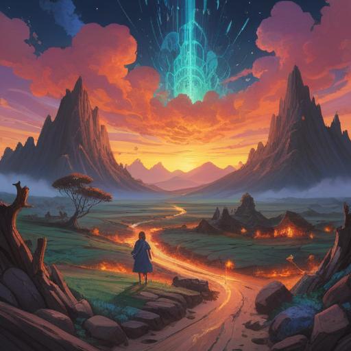 A surreal dreamscape depicting an earthquake, symbolic elements representing spiritual awakening, cracked earth and shifting landscapes, ethereal lights illuminating the scene, abstract representations of emotions, a sense of movement and transformation, deep colors and mystical atmosphere, 4k