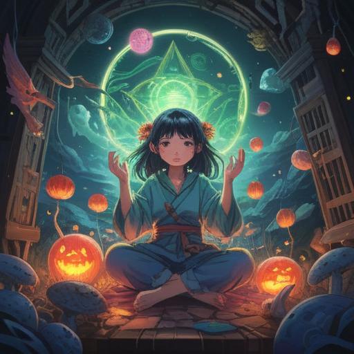 A surreal illustration depicting a person awakening from a dream, surrounded by mystical symbols and glowing lucky items, ethereal atmosphere, vibrant colors, dreamlike landscape, elements representing protection and fortune, intricate details of the dream world, harmonious blend of nature and spirituality, 4k