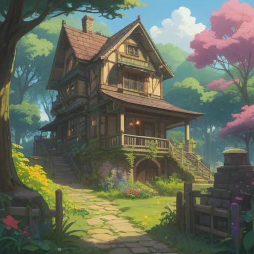A serene landscape depicting a tranquil homecoming, soft ethereal light illuminating a familiar path, an inviting old house surrounded by lush greenery, a sense of peace and nostalgia, gentle breeze rustling leaves, vibrant sunset in the background, symbolizing spiritual growth and connection to one's roots, 4k