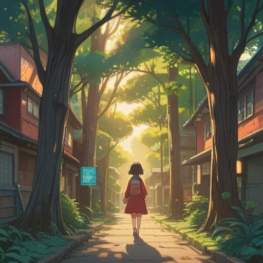 A serene landscape depicting a person returning to their hometown, symbolizing spiritual growth and connection, warm sunlight filtering through trees, a sense of peace and nostalgia, vibrant greenery, gentle river flowing, emotional reunion with loved ones, harmonious atmosphere, 4k