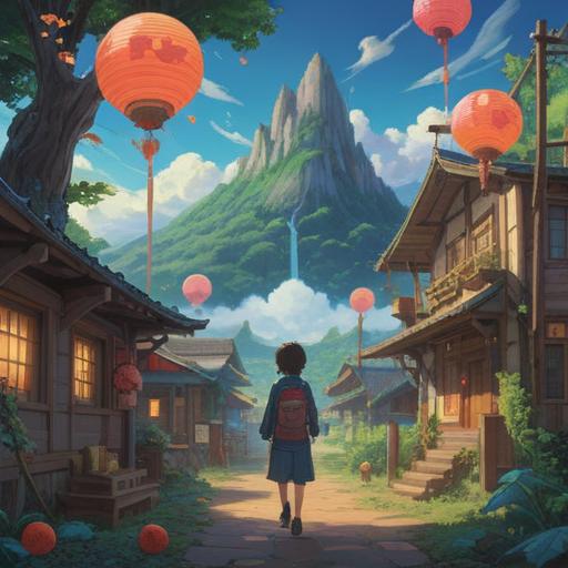 A serene landscape depicting a person returning to their hometown, surrounded by ethereal symbols representing spiritual signs, such as glowing orbs and guiding lights, soft focus on the background, vibrant yet calming colors, peaceful atmosphere, reflections of memories in the scenery, inviting path leading home, 4k