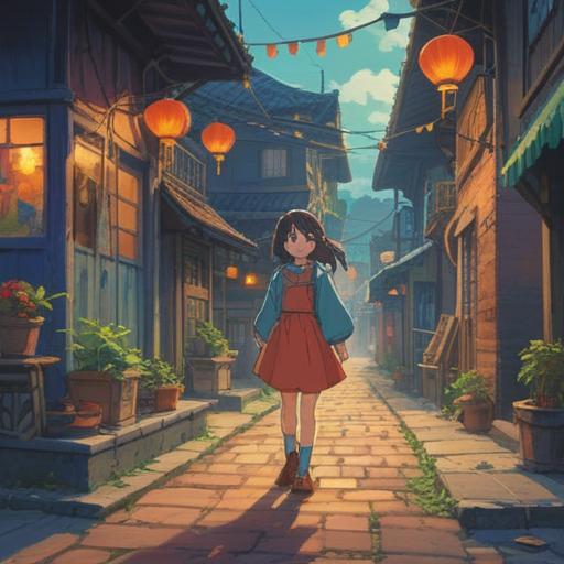 A heartwarming illustration of a person returning to their hometown, holding a lucky charm, vibrant colors, nostalgic atmosphere, welcoming scenery with familiar landmarks, warm sunlight filtering through trees, a sense of joy and belonging, intricate details in the charm and surroundings, 4k
