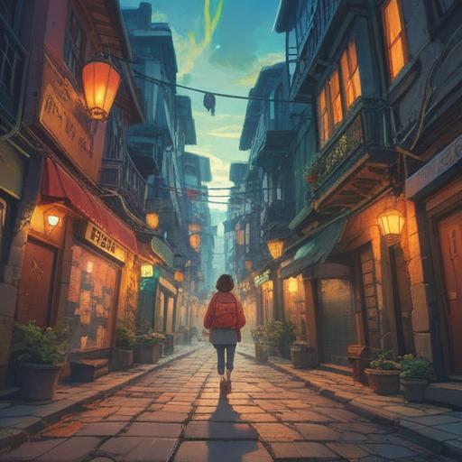 A person discovering a lucky stone, vibrant colors, magical aura surrounding the stone, surprised expression, city street background, charming detail, sense of wonder, sunlight filtering through trees, 4k