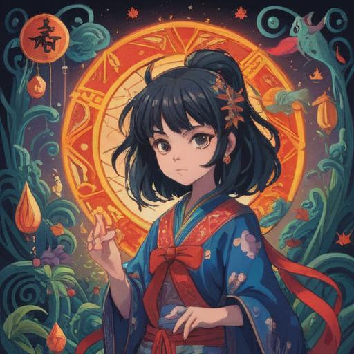 A vibrant and enchanting illustration of a lucky charm designed to attract good fortune, featuring intricate patterns and symbols of luck, surrounded by a backdrop of bright colors and mystical elements, glowing softly in the light, with an aura of positivity and prosperity, 4k