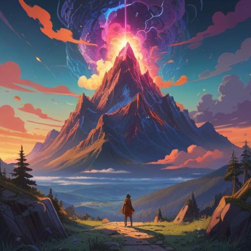 A mystical landscape featuring Mount Male Body, vibrant colors, serene atmosphere, spiritual symbols surrounding the mountain, glowing light emanating from the peak, lush greenery in the foreground, tranquil lake reflecting the mountain, ethereal clouds, harmonious energy flow, 4k